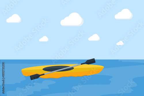 Canoe boat on ocean waves icon. Creative vector illustration for sea adventure, kayaking activity, and summer water sport concept.