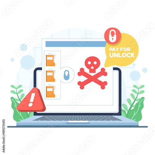 Cybersecurity ransomware icon illustrating encrypted data and online threats. Creative vector illustration for malware attacks, data protection, and internet security concepts.