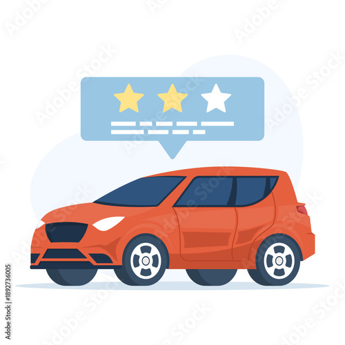 Vector illustration of car rating stars. Concept for vehicle service evaluation, transport satisfaction, car rental reviews, and automotive rating scores.