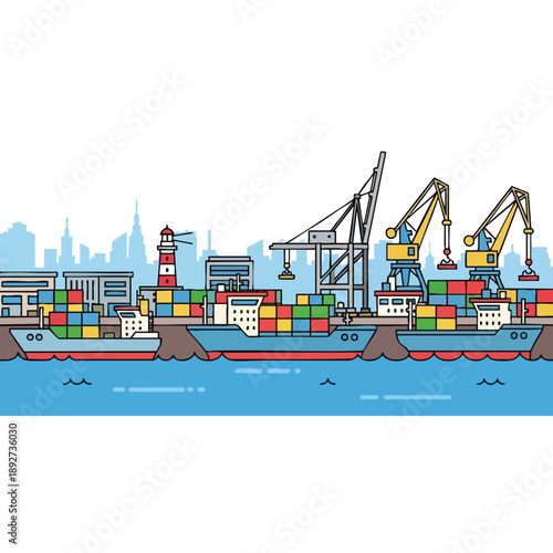Cargo Ship Unloading Containers at Bustling Port