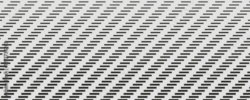 Geometric pattern of black horizontal lines arranged in diagonal rows on gray background. Abstract tech texture