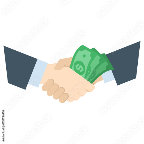Money exchange handshake icon illustrating bribery and corruption concept. Creative vector illustration for illegal transactions, unethical agreements, and financial crime awareness.