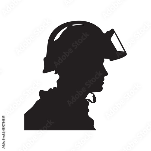 Profile Silhouette of a Firefighter in Full Gear