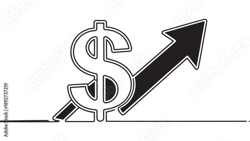 Financial growth concept illustration showing a dollar sign with a rising arrow indicating increasing value and prosperity