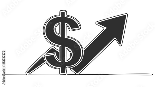 Financial growth concept with a dollar sign and an upward trending arrow indicating increase
