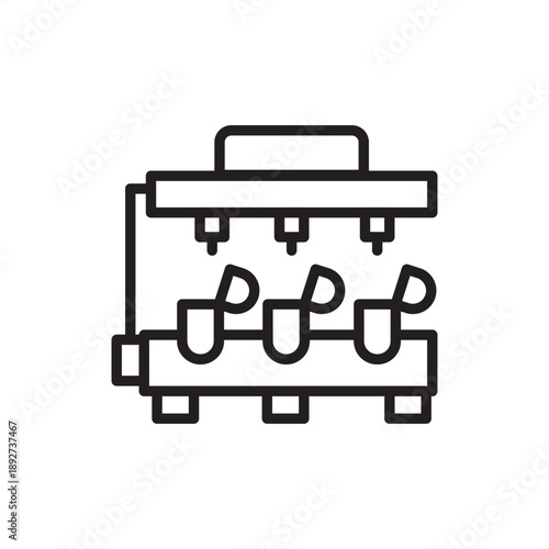 Capsule filler icon. Pharmaceutical manufacturing and automated dosing, representing industrial encapsulators, medical powder filling, gelatin capsule production, and high-speed pharmacy technology.