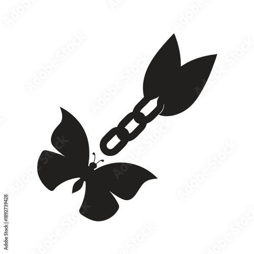 Chain transforming into butterfly representing liberation and new beginnings On white Background Line Art Vector illustration