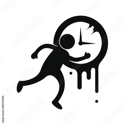 Melting clock turning into running figure symbolizing time pressure and speed On white Background Line Art Vector illustration