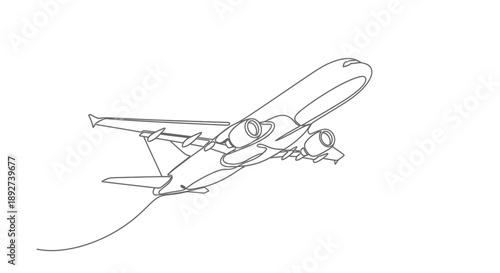 Airplane taking off, continuous line drawing