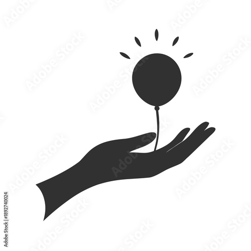 Hand holding small sun like balloon symbolizing energy optimism and warmth On white Background Line Art Vector illustration