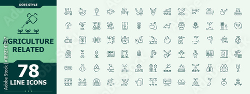 Agriculture Related icon set. Thin line icons set. Garden icon pack. Includes symbols for land, gardening, farm, farming, garden and more.