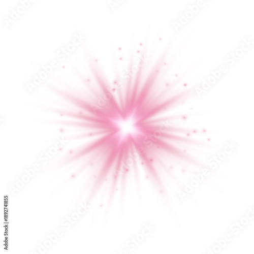 Pink sunlight lens flare, sun flash with rays and spotlight, vector	
