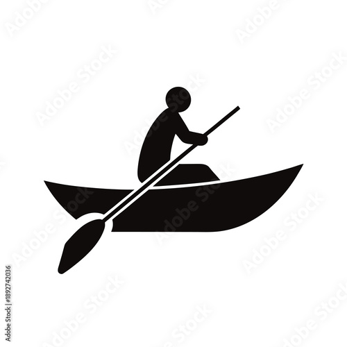 Man rowing boat on pencil line symbol of creativity and life journey On white Background Line Art Vector illustration