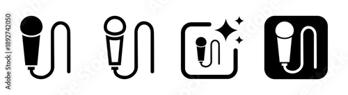 Holding mic icon representing active voice recording speech to text audio input voice messaging and broadcasting media status in black vector illustration