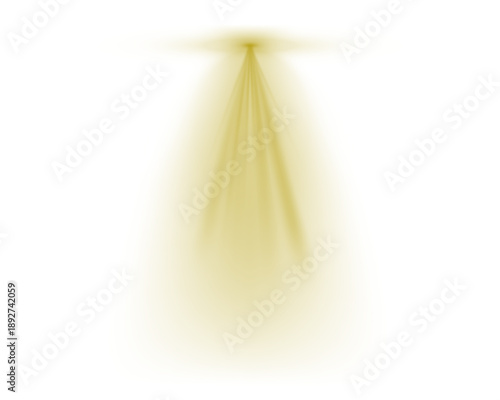Gold spotlight, stage, glow flare effect, beams of spotlights, lamp, vertical rays on white background. Vector illustration.	
