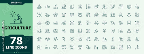 Set of Agriculture line icon. Contains outline symbols like land, garden, gardening, farm and more. Vector icons collection. Garden line icon set. Vector illustration. Pixel perfect.