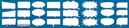 A set of chat box designs for comments on social media or comics. Vector designs of speech bubbles, text boxes, and conversation chat columns in comics.	