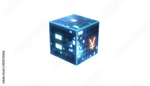 Blue Cube with Circuit Board Design.