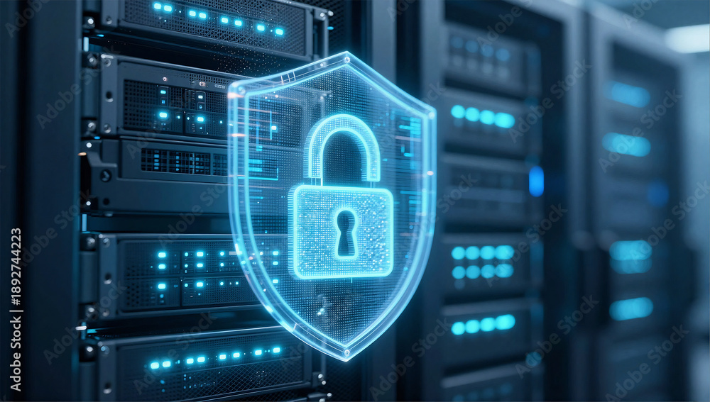 Obraz premium Advanced Cybersecurity and Data Protection Concept in Server Room
