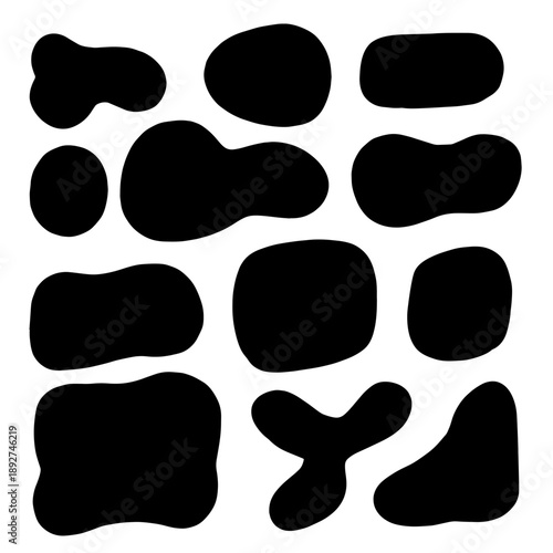 Set of black brush strokes. Hand drawn ink spots isolated on white background.