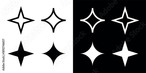 A set of shining stars icons. Symbolizing space, magic, or sorcery. A star glows in the dark.