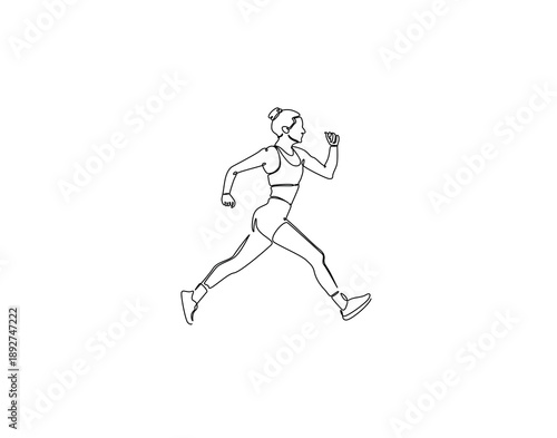 Continuous one line drawing of female athlete running. One line drawing illustration of woman running. Individual sport concept single line. Editable outline