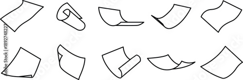 Flying parchment paper sheet vintage curled design set vector Illustration.