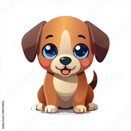 Adorable cartoon puppy sitting happily with big eyes and floppy ears, d6.eps style illustration