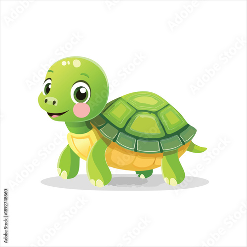 A cartoon turtle illustration walking on a gray shadow, viewed from the side, in a simple environment, d12.eps reference