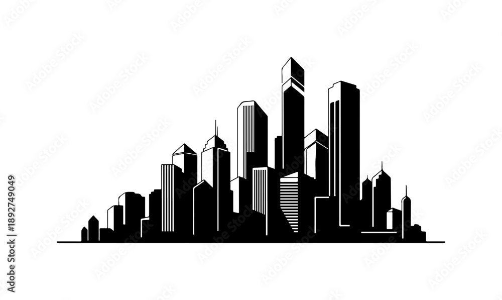 Fototapeta premium Silhouette Skyline of Modern City