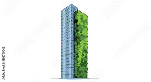 Sustainable skyscraper with green facade and blue glass exterior eco friendly architecture concept