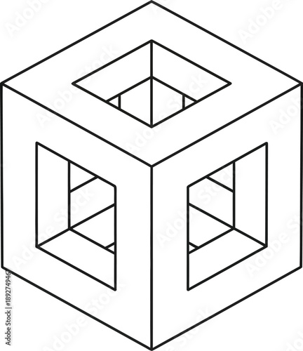 Hollow cube structure optical illusion drawing.
