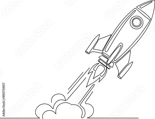 Rocket ship illustration taking off upwards.