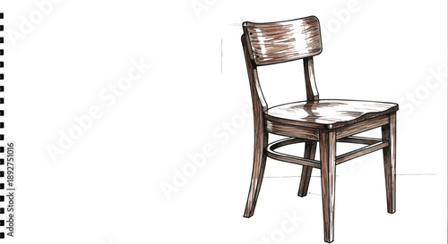 Wooden chair sketch features simple restaurant.