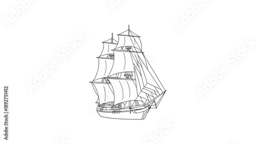 Classic sailing ship with elegant linear design