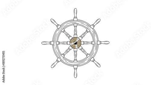Intricate nautical ship wheel with detailed spokes in classic design