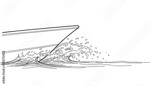 Minimalist line art of boat bow cutting through ocean waves