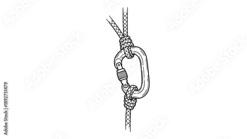Detailed climbing carabiner and rope knot illustration for adventure enthusiasts