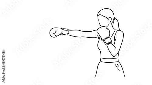 Woman boxing outline art: female athlete in punching pose