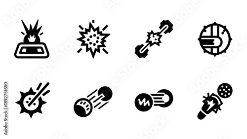 Comic style explosive action icons collection