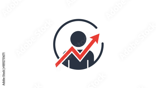 Growth symbol with rising arrow and abstract human figure in minimalist design