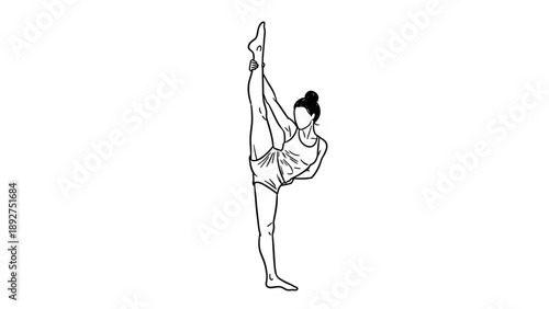 Elegant female dancer performing high kick in minimalist linear style