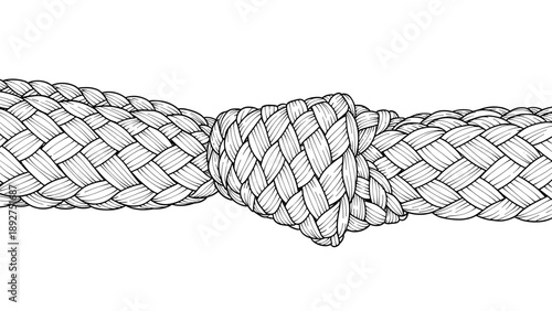 Intricate braided rope knot in detailed line art on white background