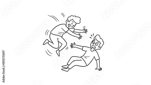 Playful cartoon characters jumping and laughing in dynamic line art