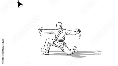 Dynamic martial arts pose: line art karate practice