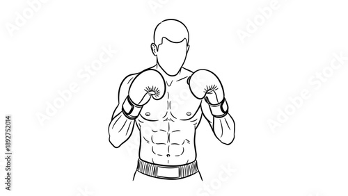 Boxer in guard position outline on white background
