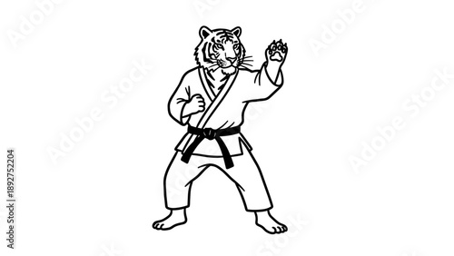 Tiger practicing martial arts in karate gi