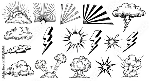 Weather Elements Sun Clouds Lightning Thunderstorm.