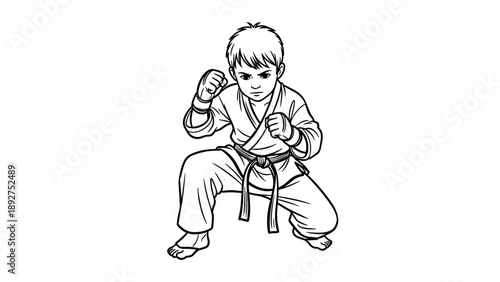 Dynamic black belt karate kid in karate stance