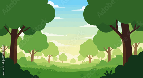 Serene Cartoon Forest Landscape with Trees.